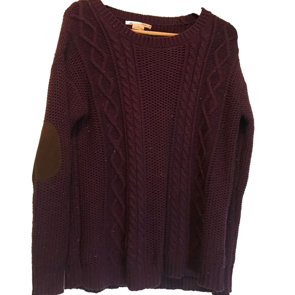 Urban Outfitter Speckle Purple Fisherman Chunky Cable Knit Elbow Patch Sweater S